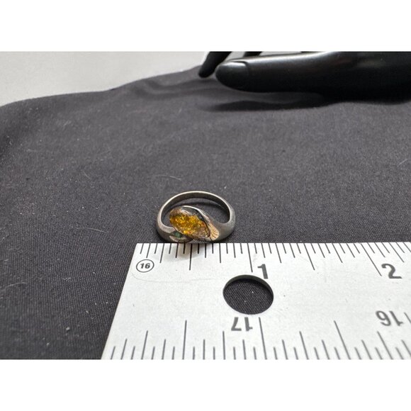 Sterling Silver 925 Ring With Amber Teardrop Gemstone Size 7 Elegant Minimalist - Picture 6 of 8